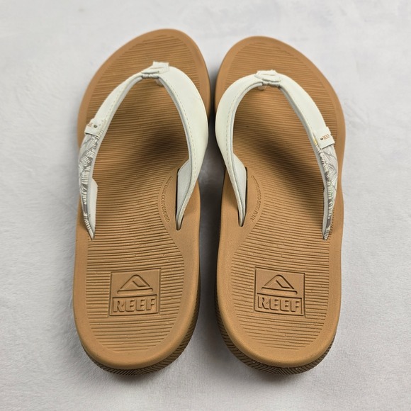 Reef Santa Ana White Leaf Print Flip Flops Women's Size 9 - Picture 6 of 8